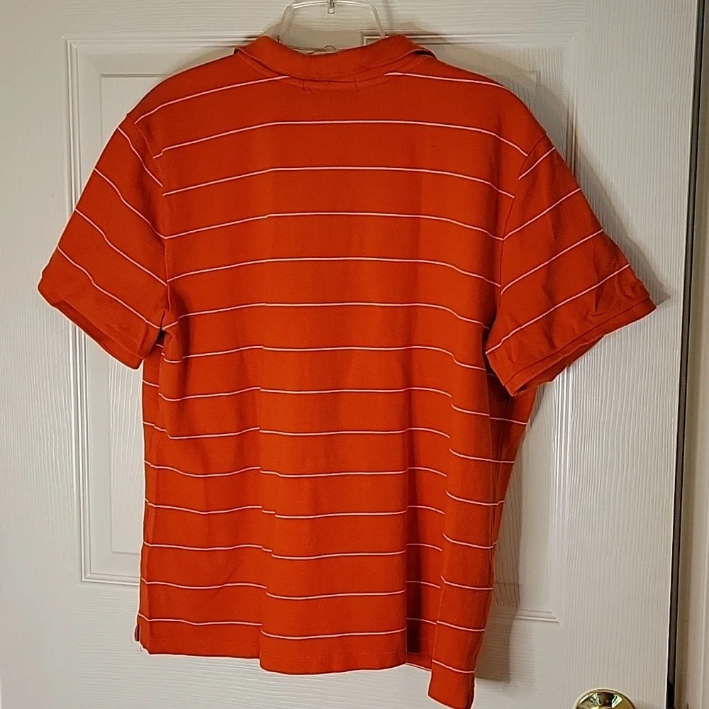 Lauren Active Polo XL Short Sleeve Orange White Stripe Zip Up